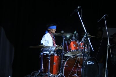 Raviram Anbumani - showing his drumming antics on the stage in the Indian Record Holders At World Stage 2017 