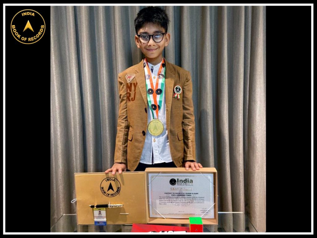 Fastest to solve 2 x 2 Rubik’s Cube for a hundred times India Book of
