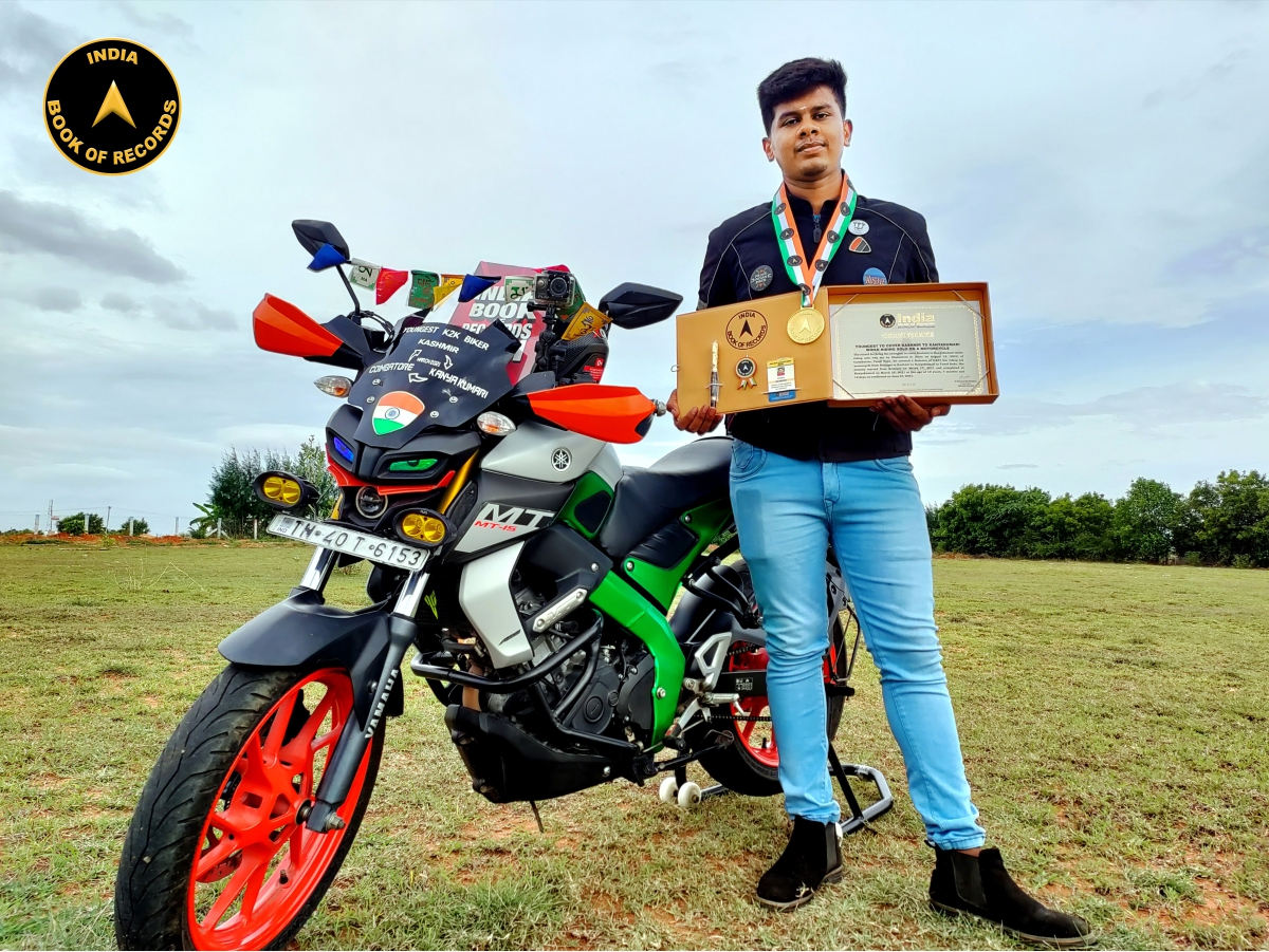 Youngest to cover Kashmir to Kanyakumari while riding solo on a motorcycle