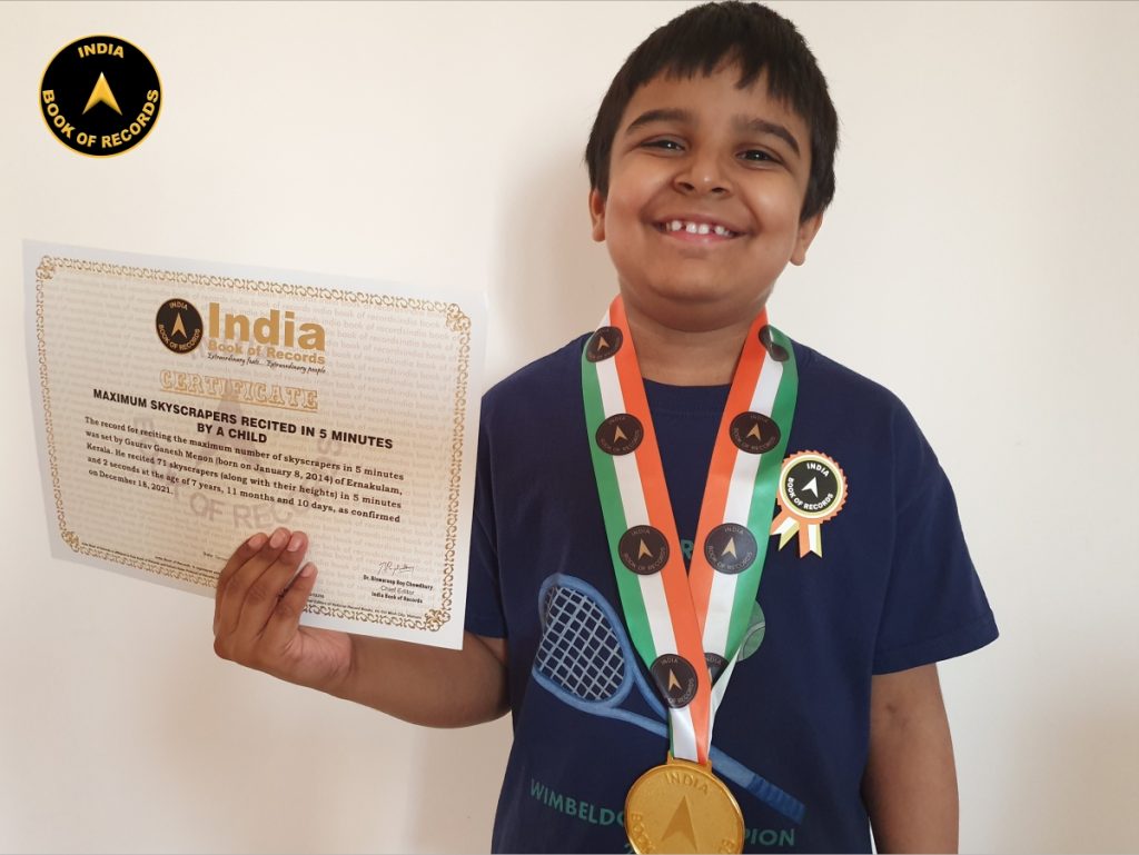 Maximum skyscrapers recited in 5 minutes by a child India Book of Records