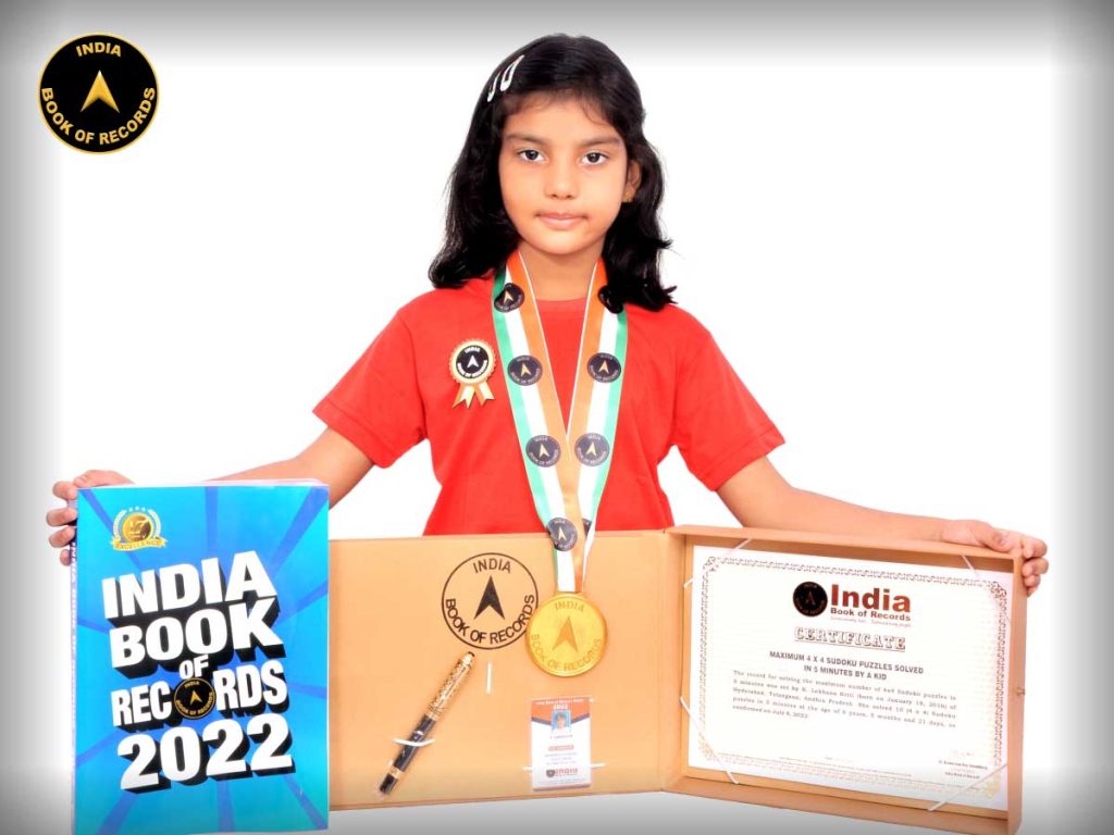Maximum 4 x 4 Sudoku puzzles solved in 5 minutes by a kid India Book