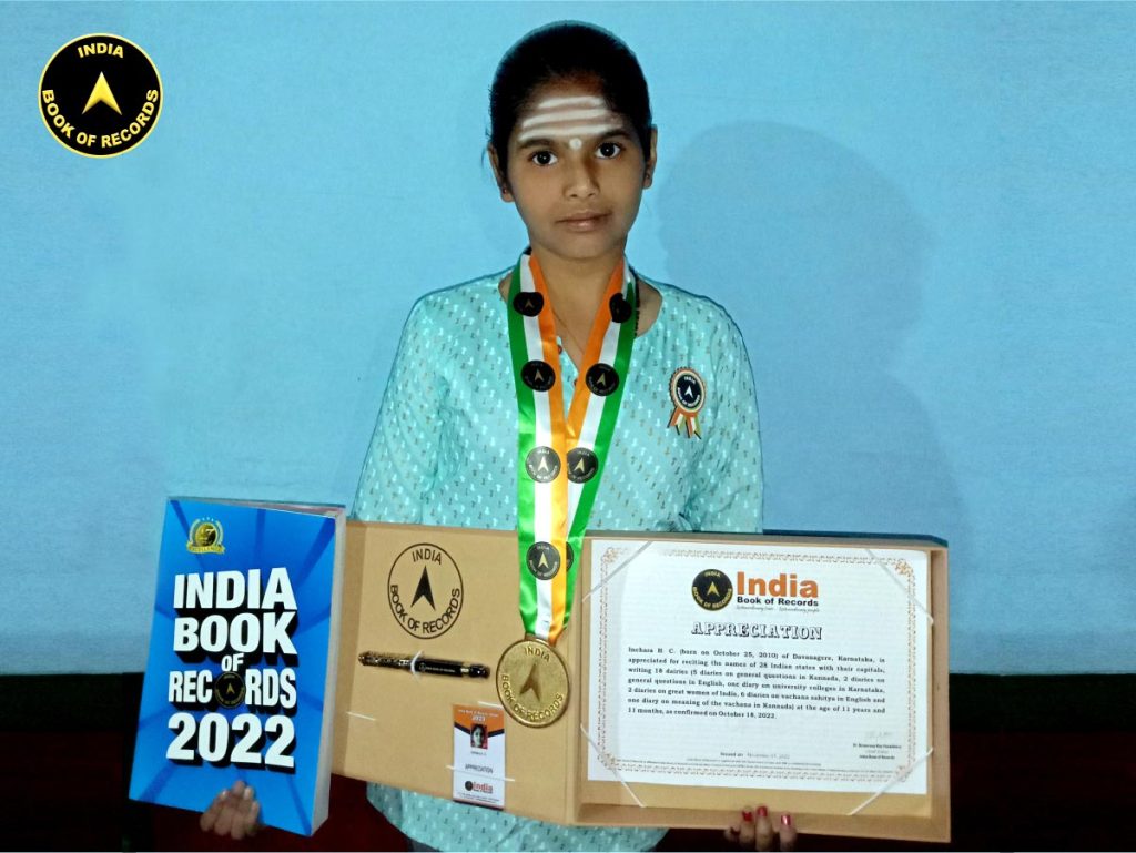 Inchara H. C. Appreciation India Book of Records