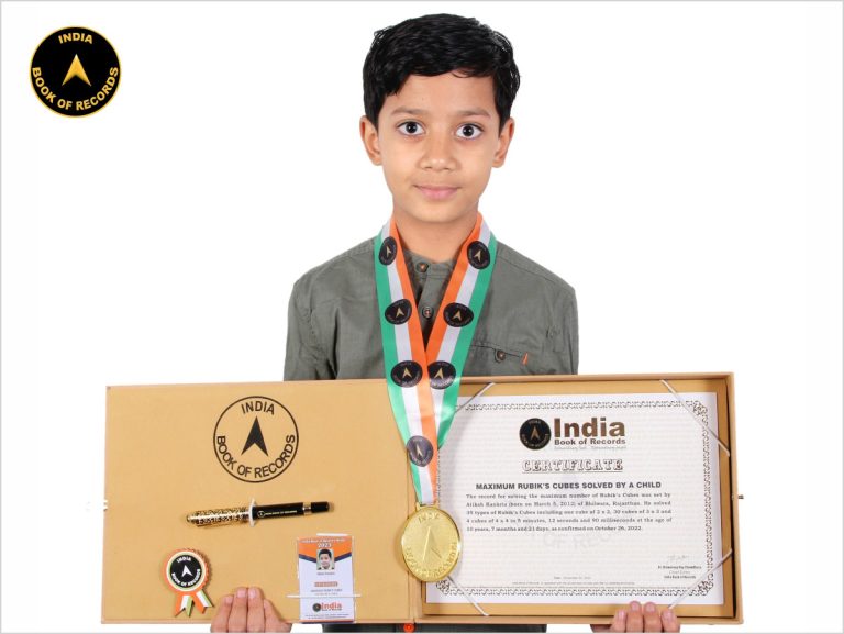 Maximum Rubik’s Cubes solved by a child India Book of Records