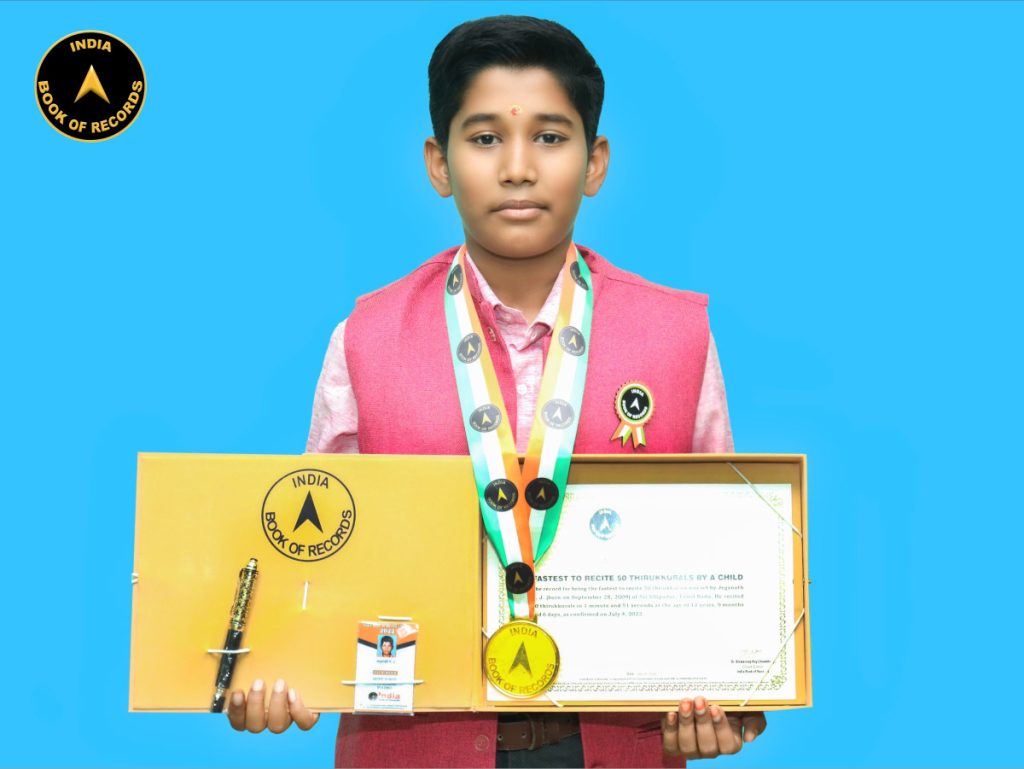 Fastest to recite 50 thirukkurals by a child India Book of Records
