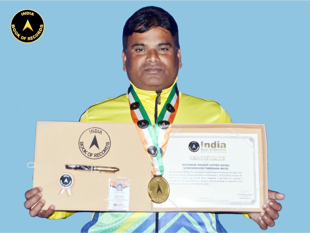 Maximum weight lifted using screwdriver through neck India Book of