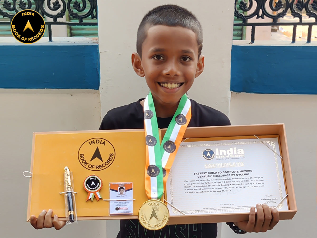 Fastest child to complete Muziris Century Challenge by cycling
