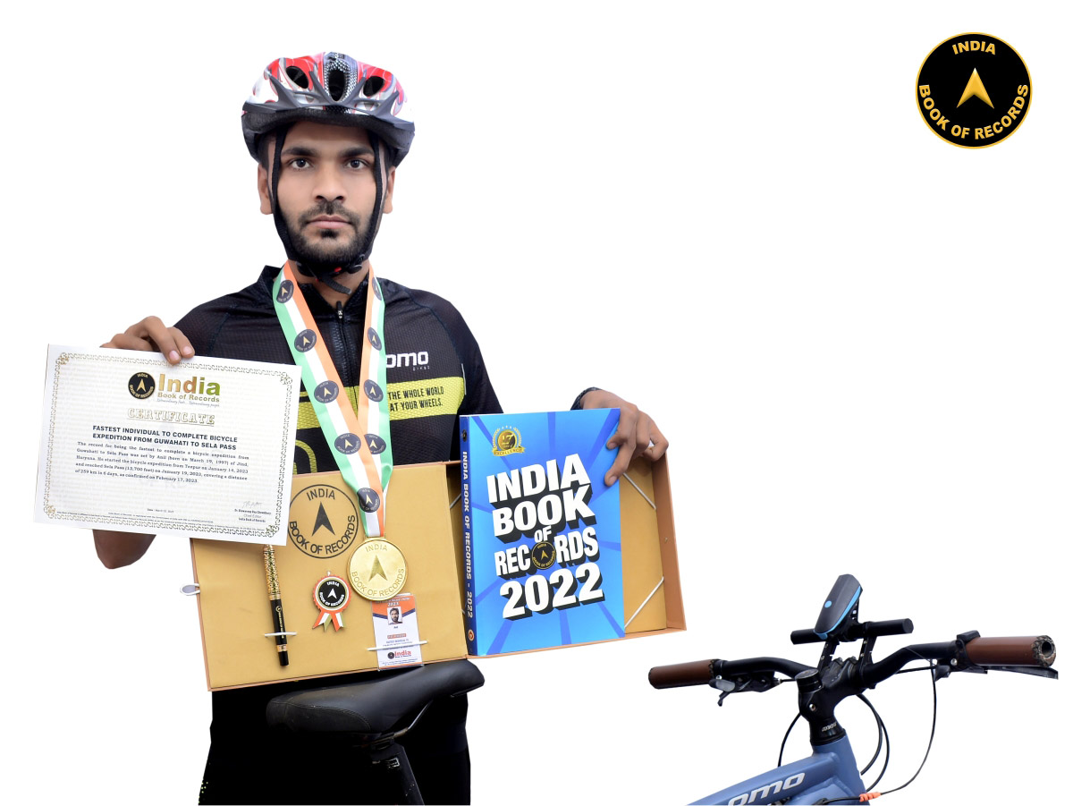 Fastest individual to complete bicycle expedition from Guwahati to Sela Pass