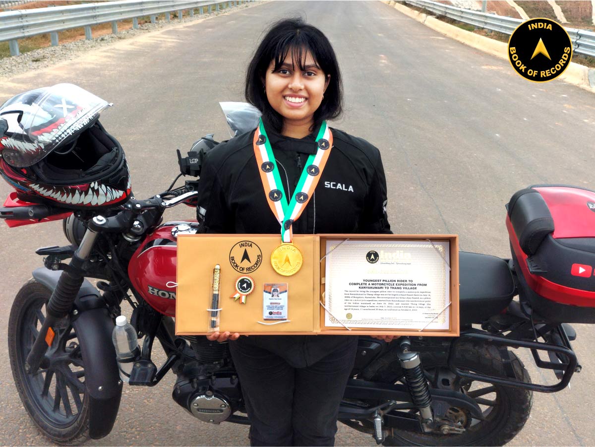 Youngest pillion rider to complete a motorcycle expedition from Kanyakumari to Thang village