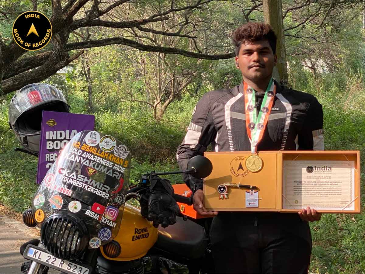 Youngest to complete a round trip motorcycle expedition from Kanyakumari to Kashmir