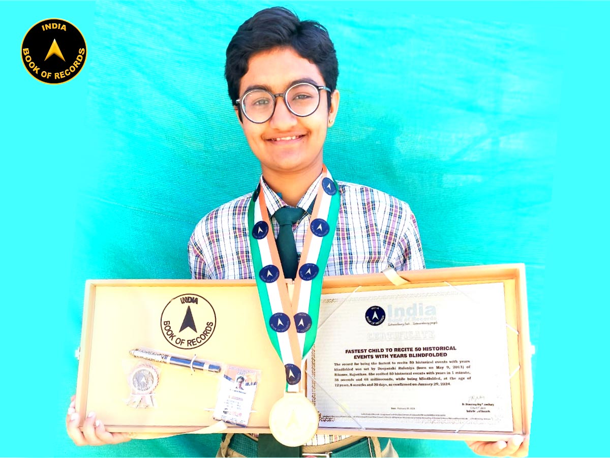 Fastest child to recite 50 historical events with years blindfolded