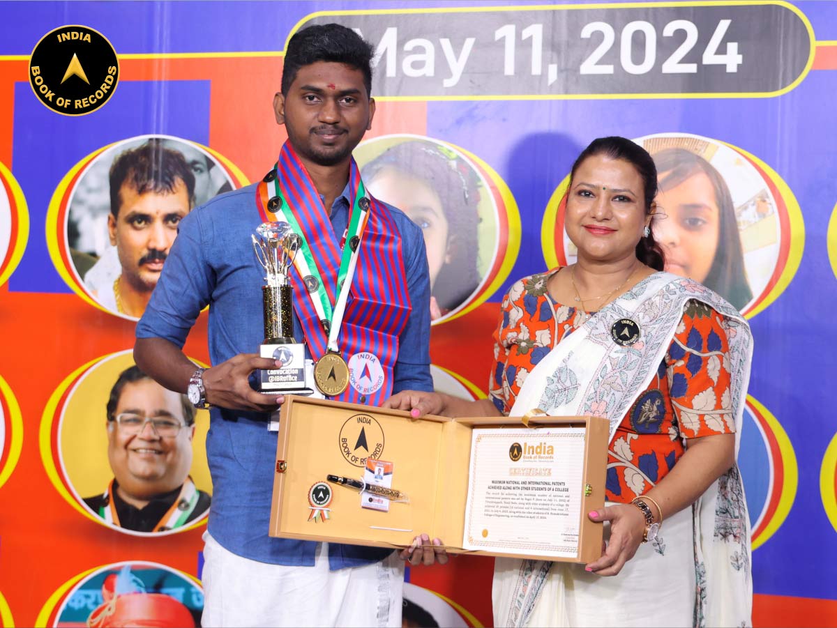 Maximum national and international patents achieved along with other students of a college