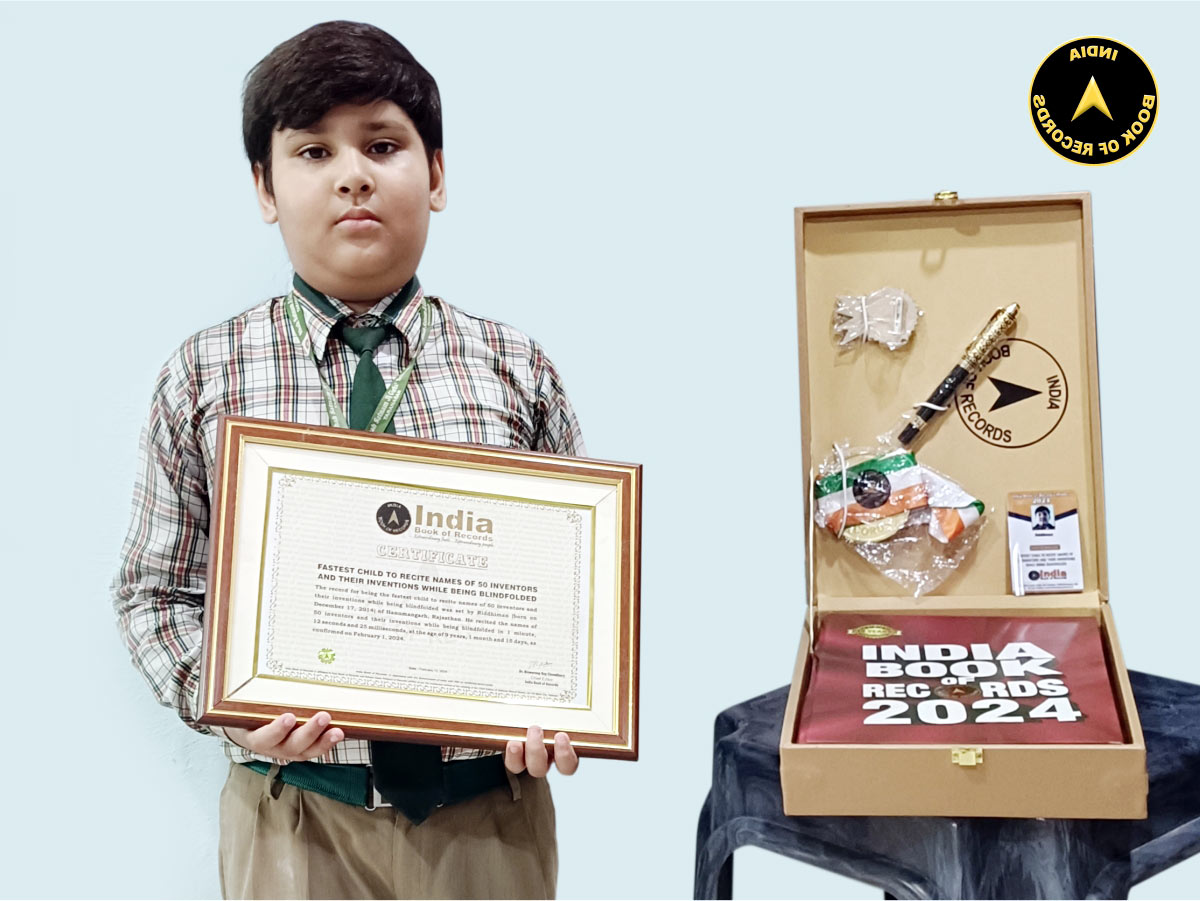 Fastest child to recite names of 50 inventors and their inventions while being blindfolded