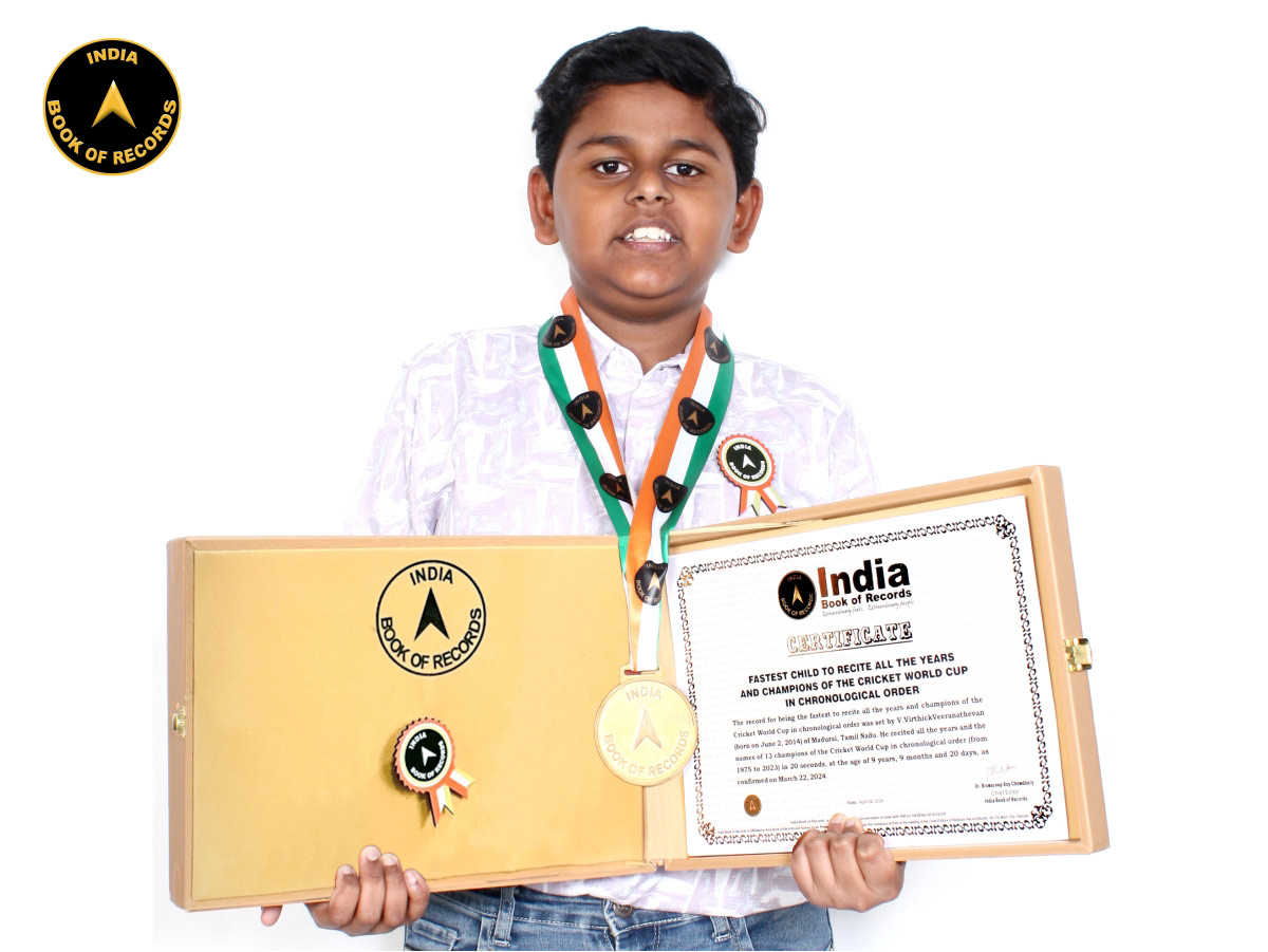 Fastest child to recite all the years and champions of the Cricket World Cup in chronological order