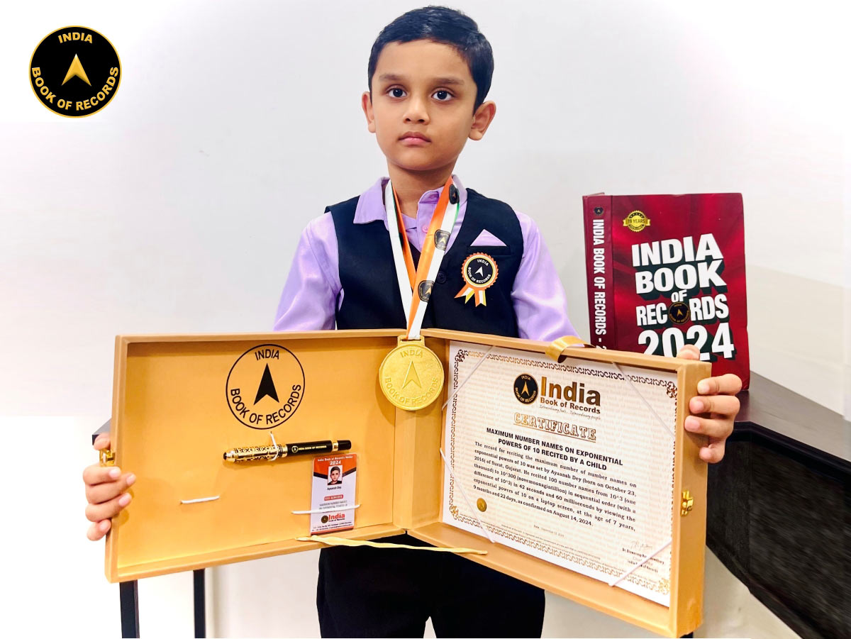 Maximum number names on exponential powers of 10 recited by a child