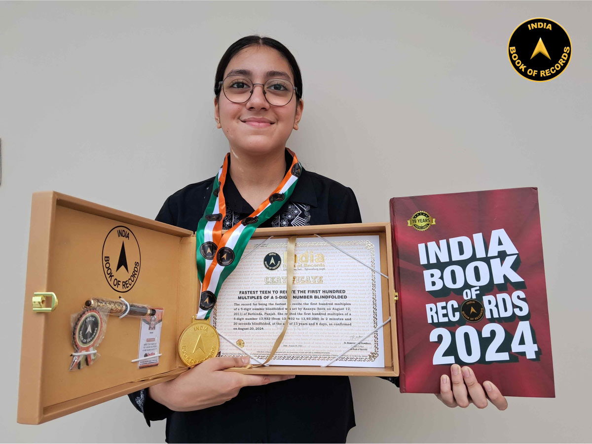 Fastest teen to recite the first hundred multiples of a 5-digit number blindfolded