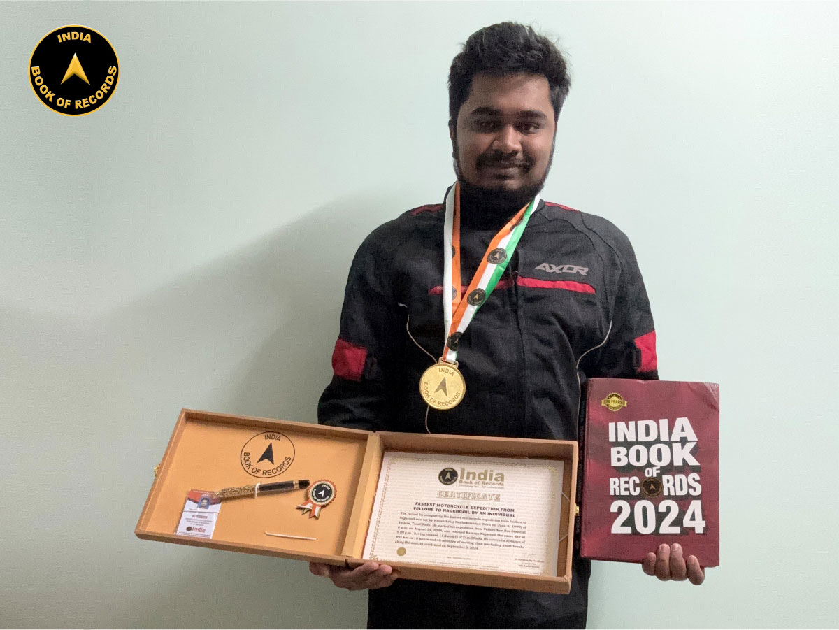 Fastest motorcycle expedition from Vellore to Nagercoil by an individual