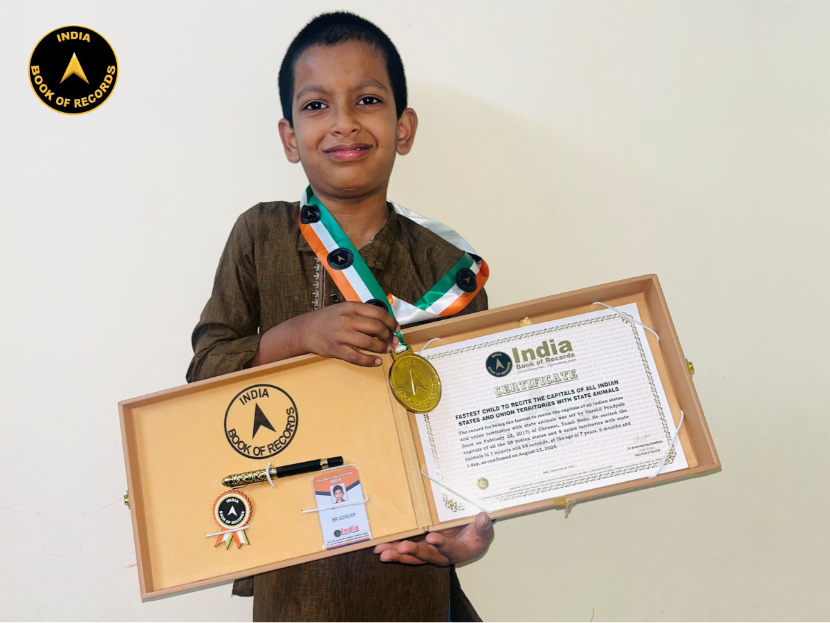 Fastest child to recite the capitals of all Indian states and union territories with state animals