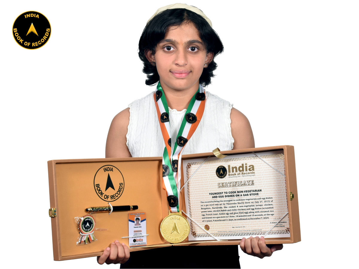 Youngest to cook non-vegetarian and egg dishes on a gas stove