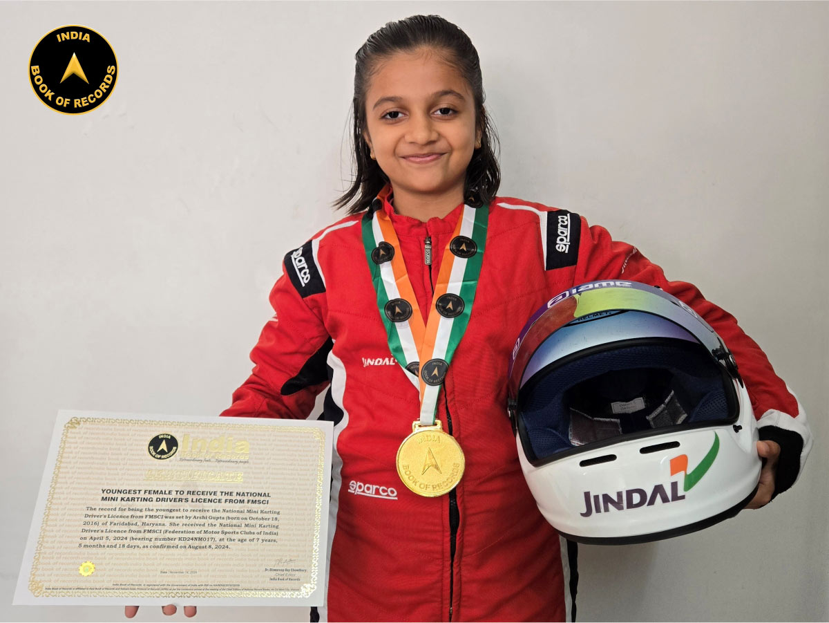 Youngest female to receive the National Mini Karting Driver’s Licence from FMSCI
