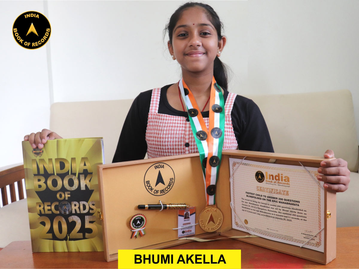 Fastest child to answer 200 questions blindfolded on the epic Mahabharata