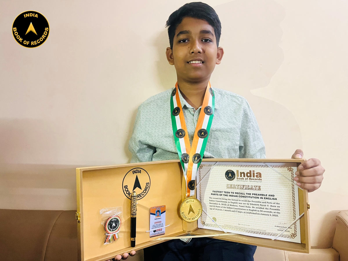 Fastest teen to recall the Preamble and Parts of the Indian Constitution in English