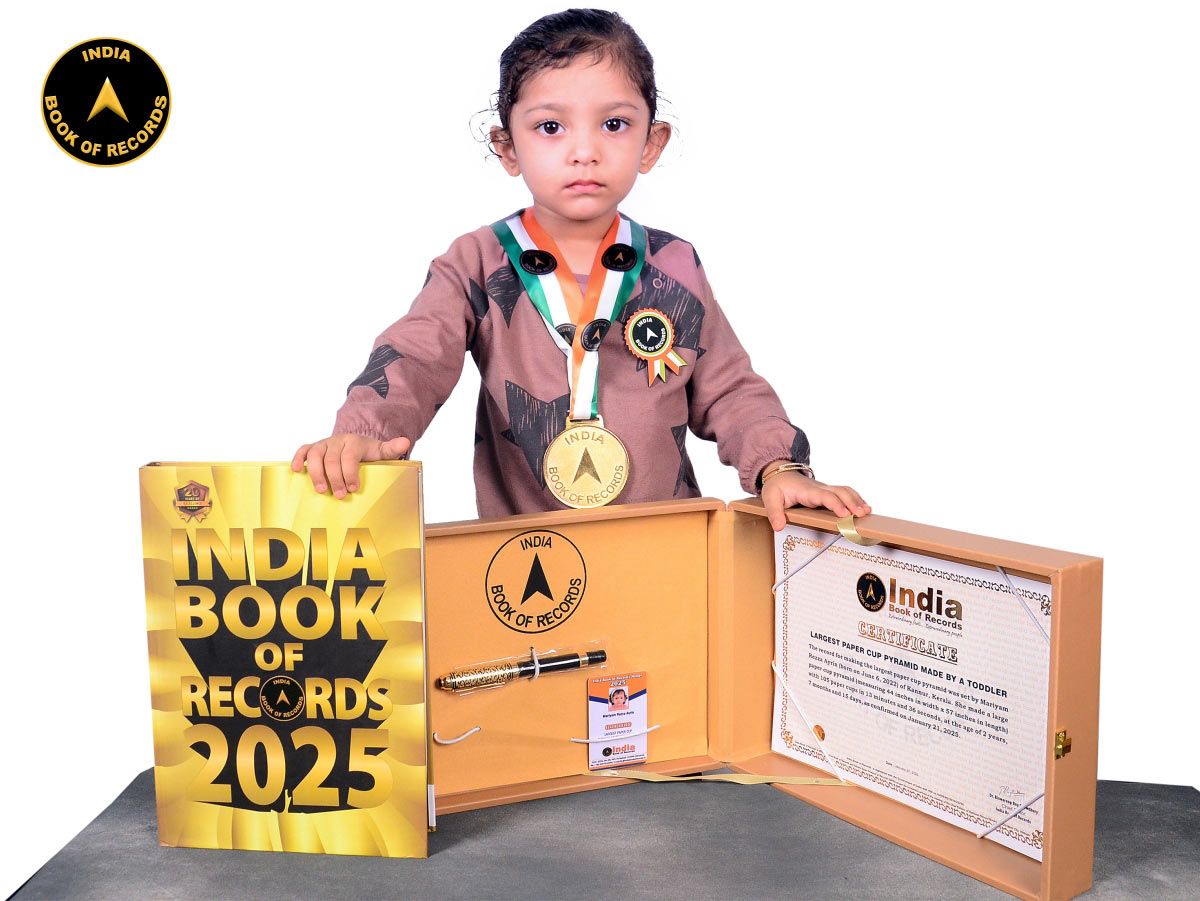 Largest paper cup pyramid made by a toddler - India Book of Records