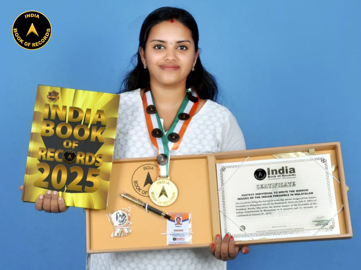 Fastest individual to write the mirror images of the Indian Preamble in Malayalam