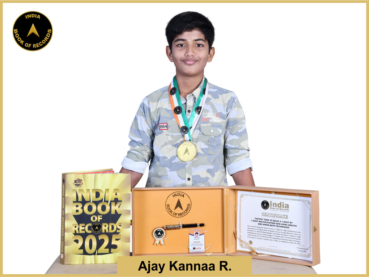 Fastest teen to solve a 7-digit by 7-digit multiplication sum using Abacus and speed math techniques
