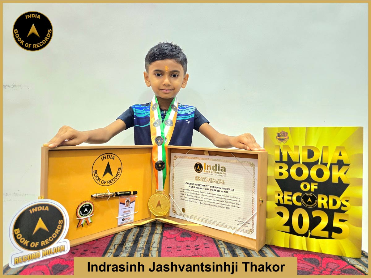 Longest duration to perform Dwipada Kokilasana yoga pose by a kid