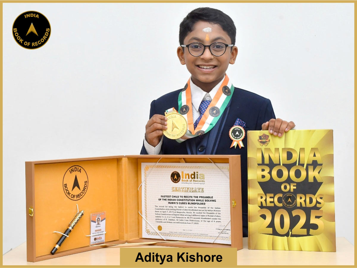 Fastest child to recite the Preamble of the Indian Constitution while solving Rubik’s Cubes blindfolded