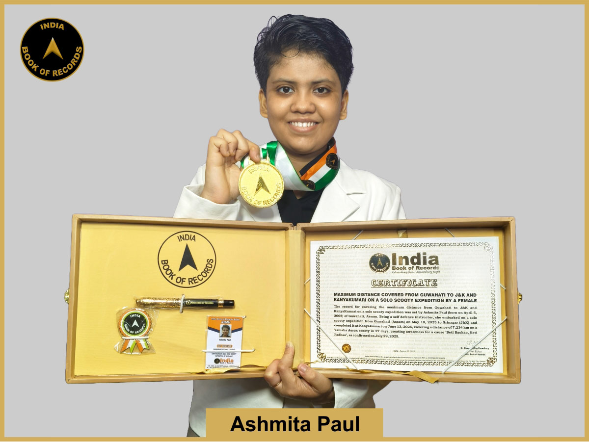 Maximum distance covered from Guwahati to J&K and KanyaKumari on a solo scooty expedition by a female