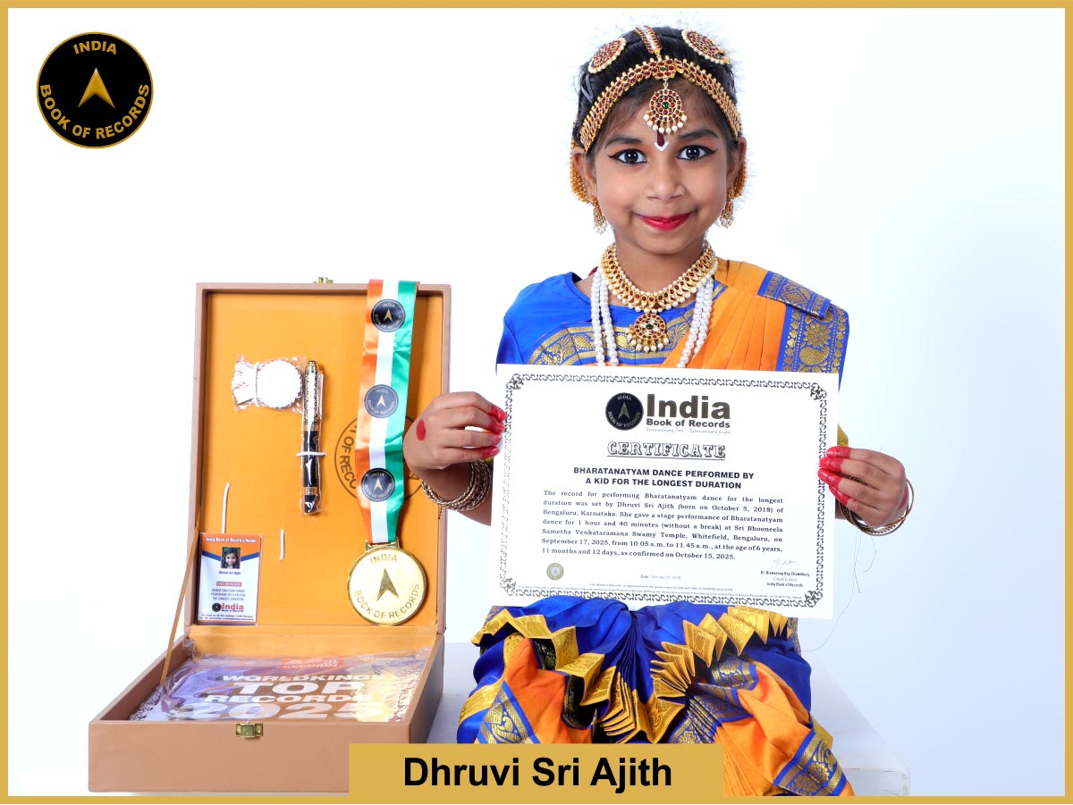 Bharatanatyam dance performed by a kid for the longest duration