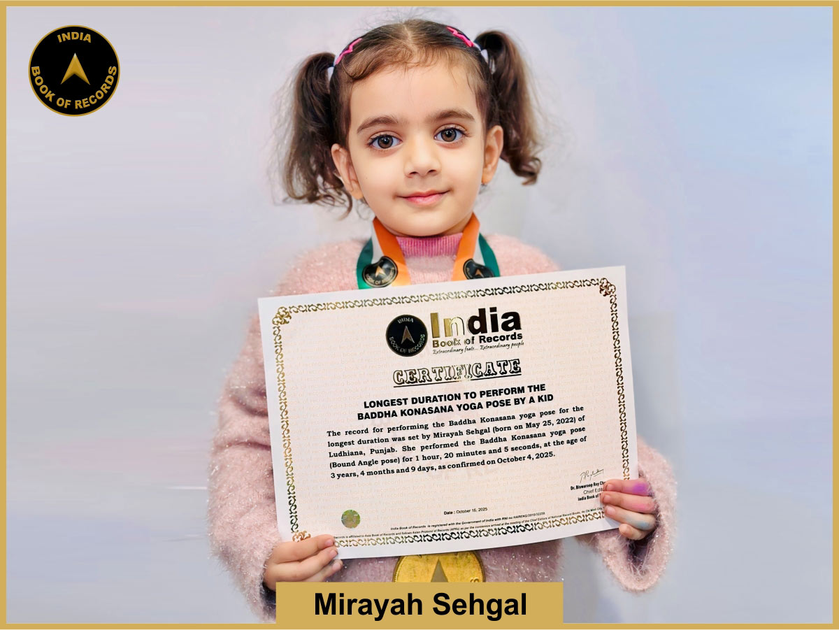 Longest duration to perform the Baddha Konasana yoga pose by a kid