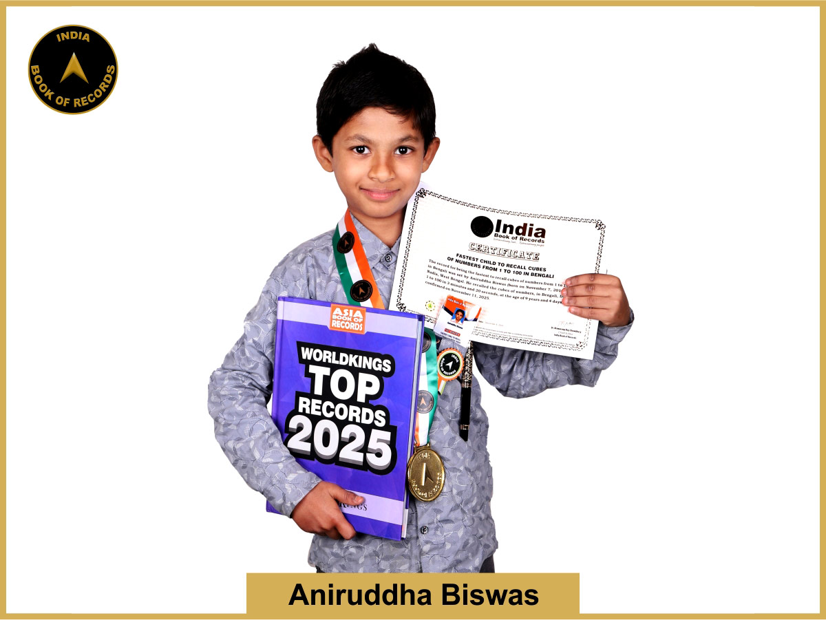 Fastest child to recall cubes of numbers from 1 to 100 in Bengali
