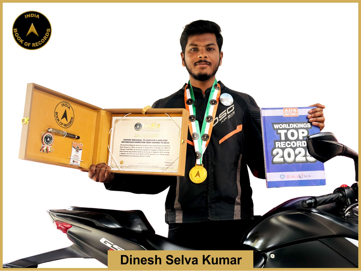 Fastest individual to complete a non-stop motorcycle expedition from Chennai to Delhi