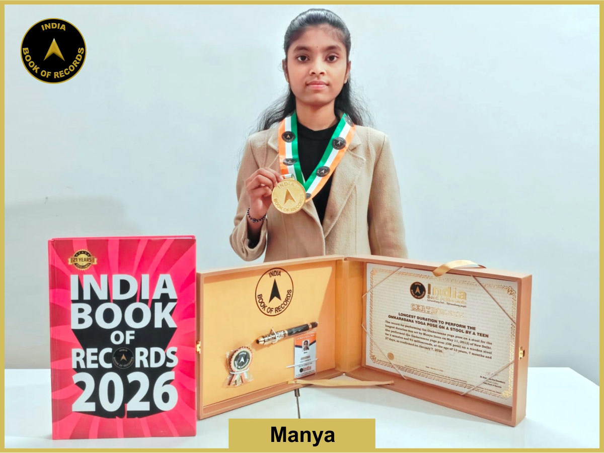 Longest duration to perform the Omkarasana yoga pose on a stool by a teen
