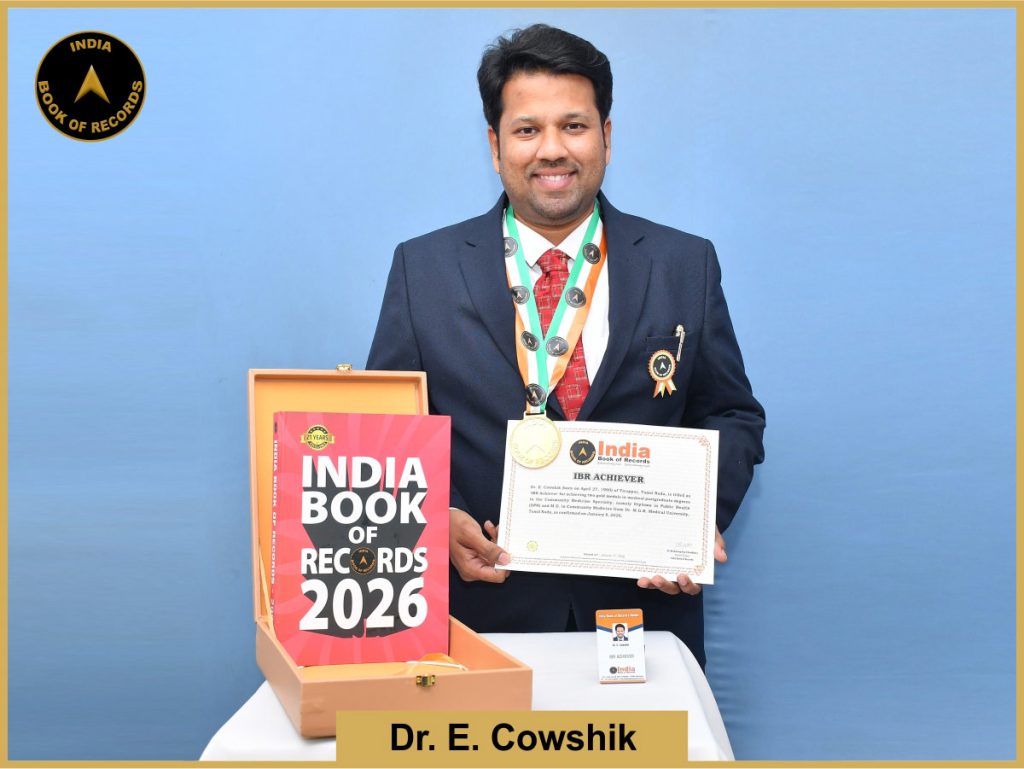 Image of Dr. E. Cowshik with IBR Achiever certificate.
