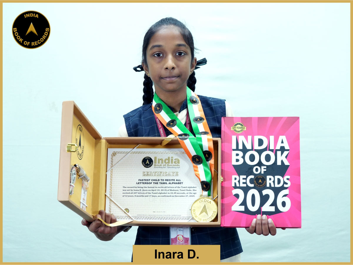 Fastest child to recite all letters of the Tamil alphabet
