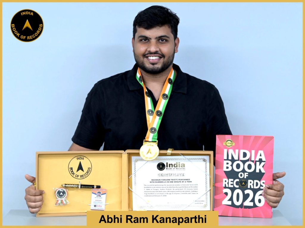 Image of Abhi Ram Kanaparthi, Maximum forearm twists performed with dumbbells in one minute by a teen