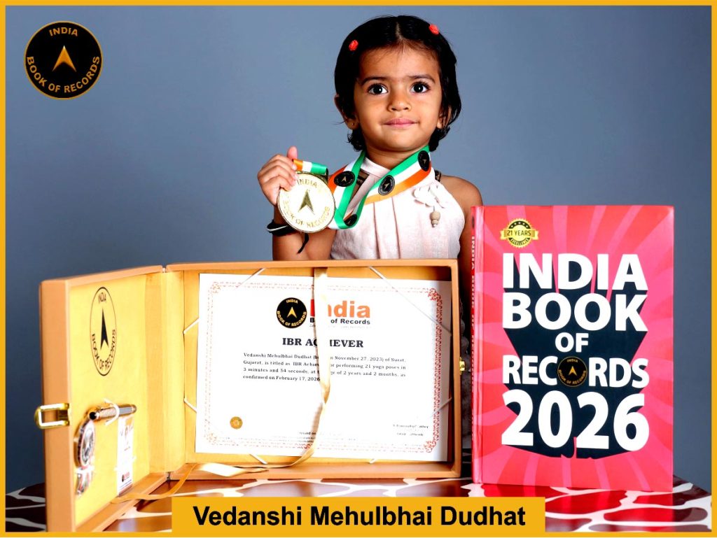 Image of Vedanshi Mehulbhai Dudhat with IBR Achiever certificate.