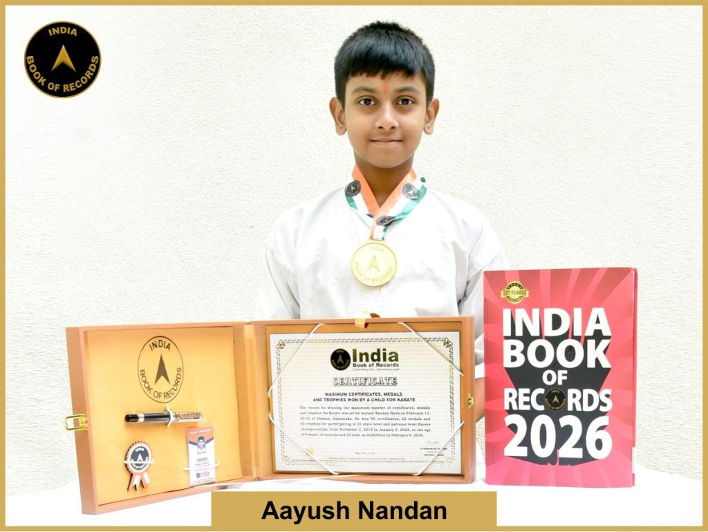 Image of Aayush Nandan, Maximum certificates, medals and trophies won by a child for Karate