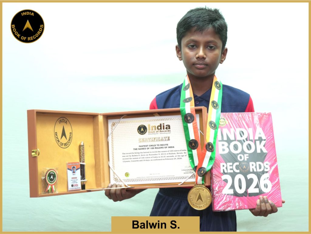 Pic of Balwin S, Fastest child to recite the names of 100 rulers of India