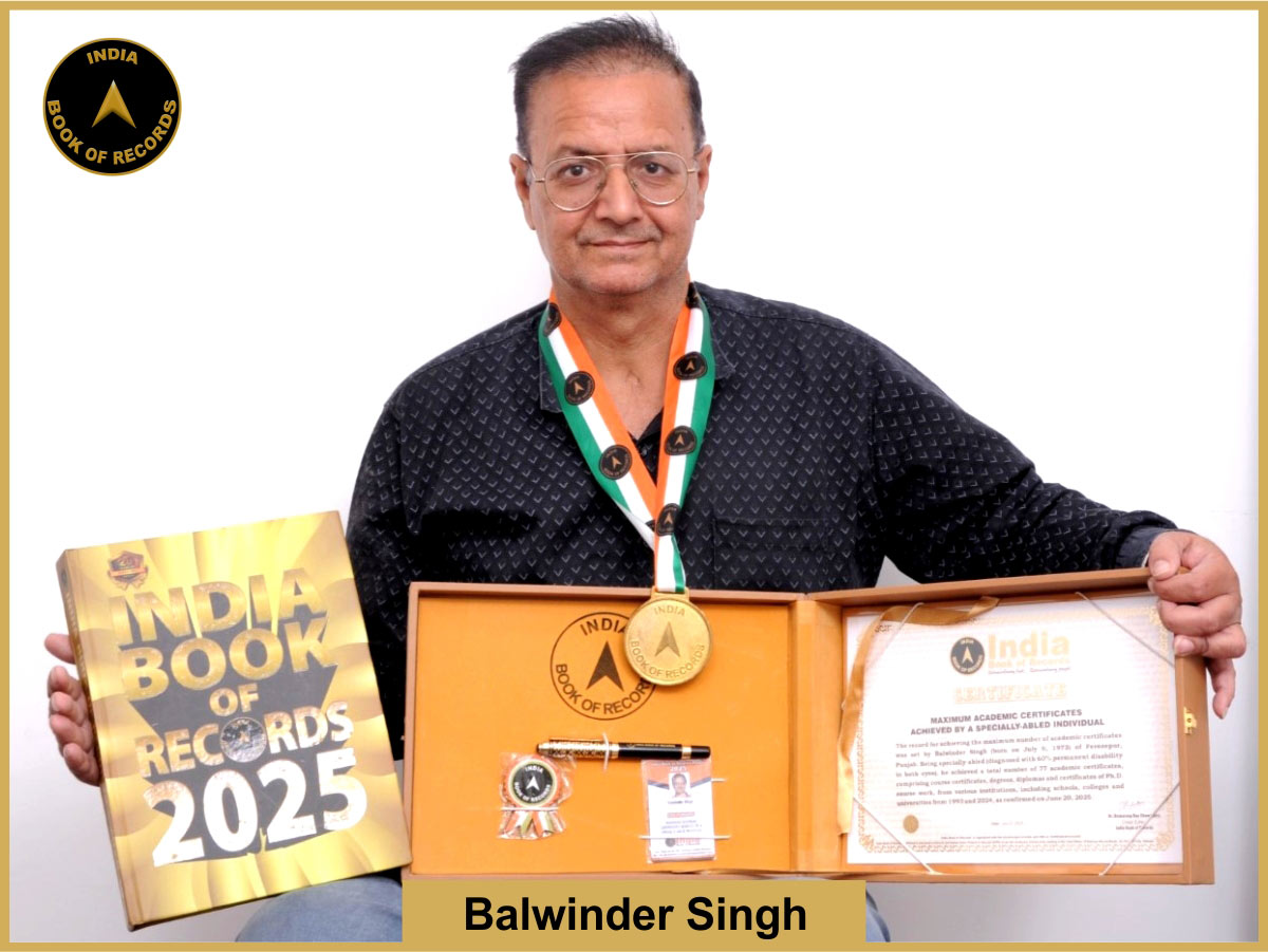 Maximum academic certificates achieved by a specially-abled individual