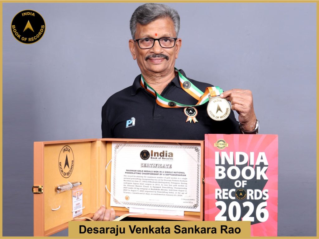 Maximum gold medals won in a single national powerlifting championship by a septuagenarian