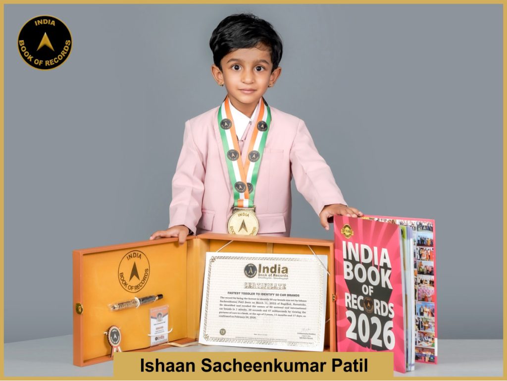Image Ishaan Sacheenkumar Patil, Fastest toddler to identify 50 car brands
