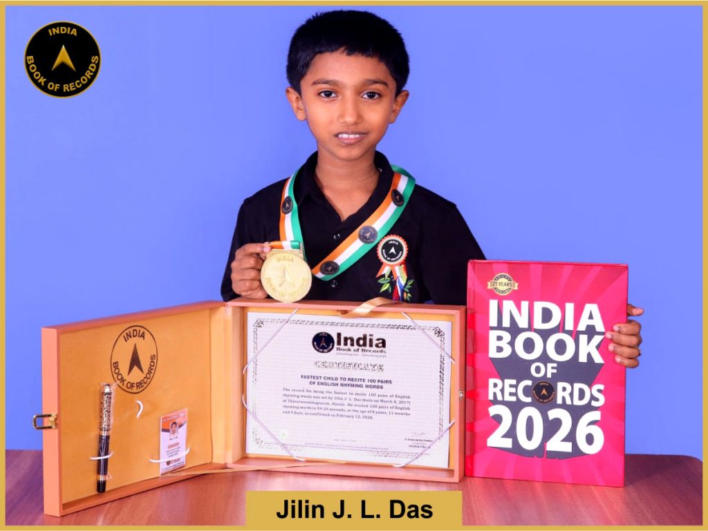 Pic of Jilin J. L. Das, Fastest child to recite 100 pairs of English rhyming words 