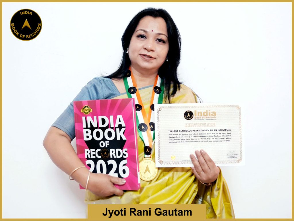 Image of Jyoti Rani Gautam, Tallest gladiolus plant grown by an individual 