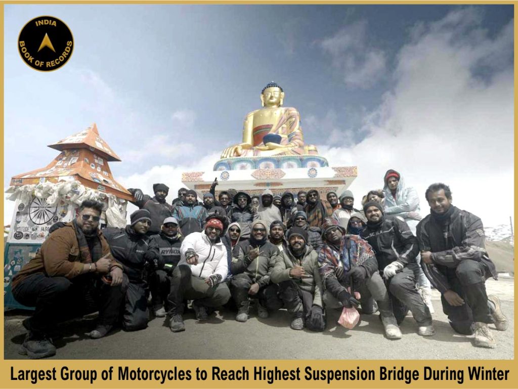 Largest Group of Motorcycles to Reach Highest Suspension Bridge During Winter