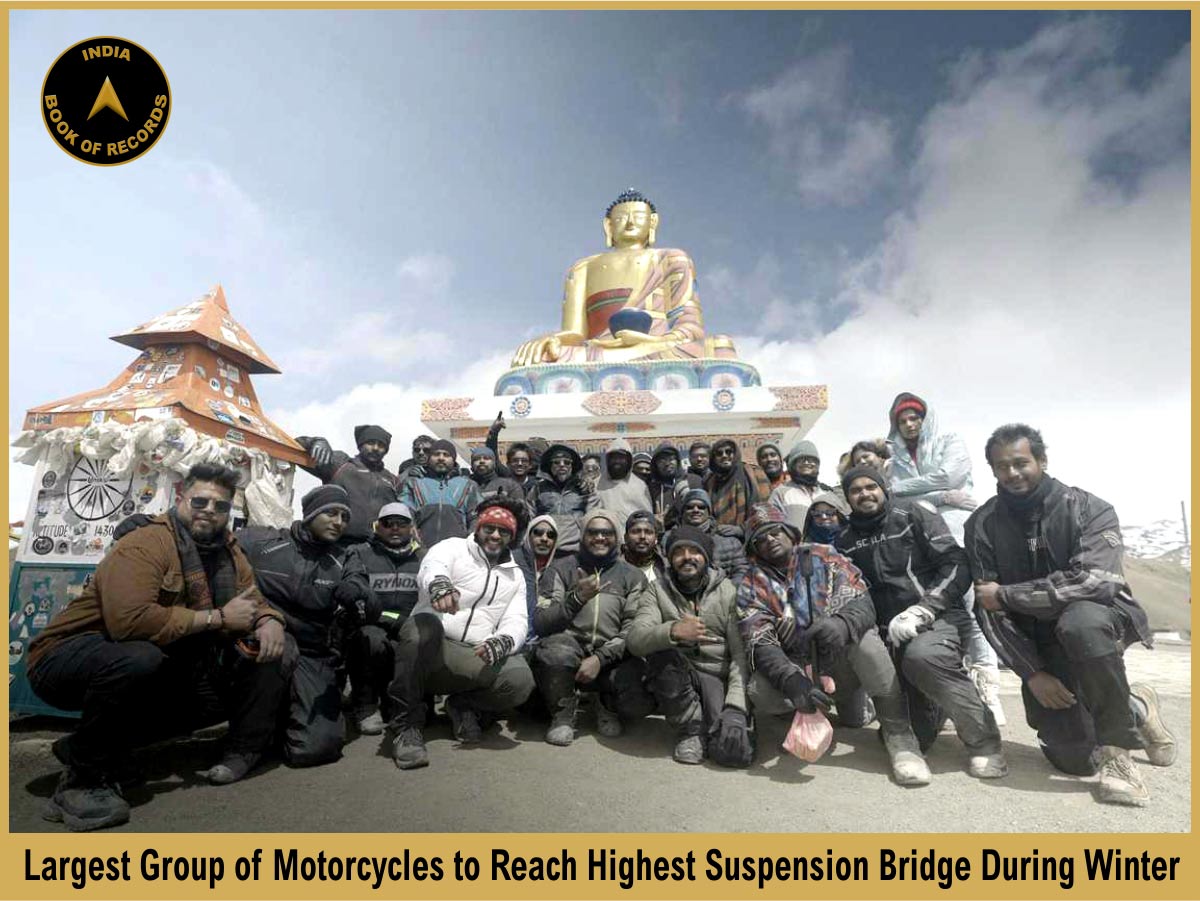 Largest Group of Motorcycles to Reach Highest Suspension Bridge During Winter