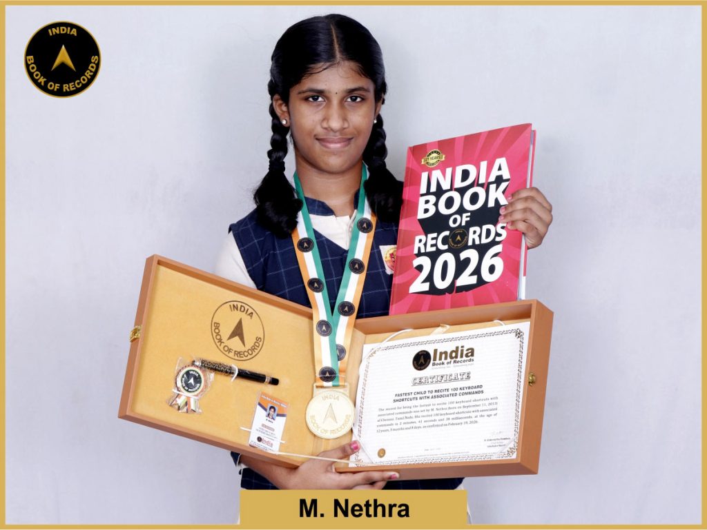 Image of M. Nethra, Fastest child to recite 100 keyboard shortcuts with associated commands